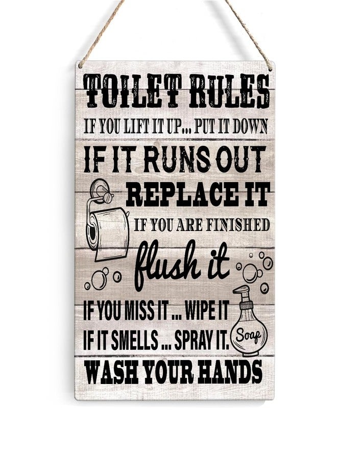 GUDIAO Farmhouse Bathroom Toilet Rules Signs Wall Decor Rustic Wash Your Hands Bathroom Wood Plaque Wooden Hanging Sign Decoration for Home Toilet Door 8 x 10 - Image 1